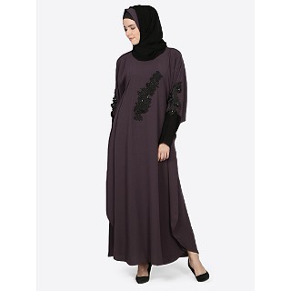 Party wear kaftan with patch work- purple and Black